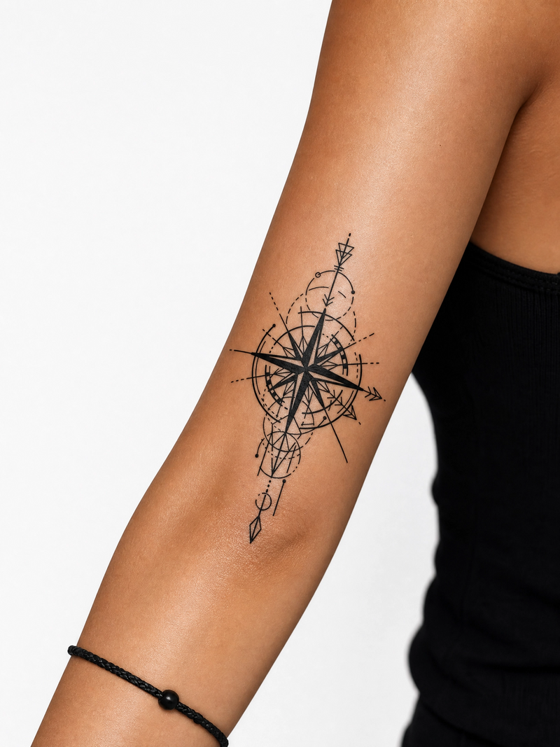 Compass temporary tattoo sticker, waterproof magic tattoo, lasts up to 15 days fake tattoo, semi-permanent tattoo