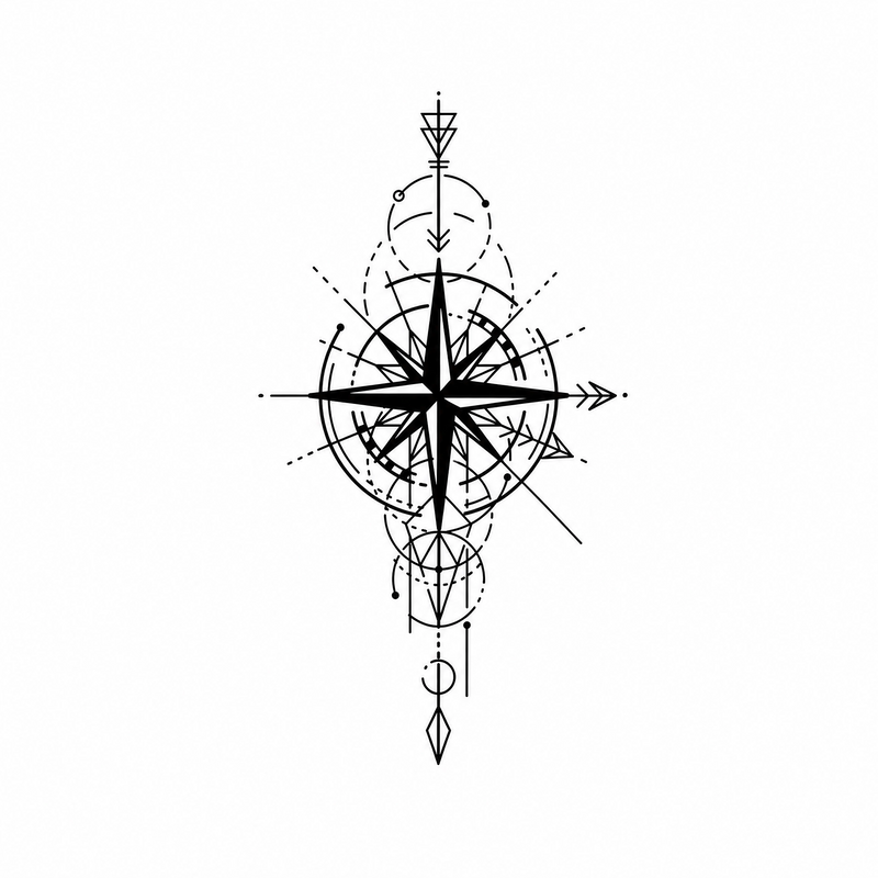 Compass temporary tattoo sticker, waterproof magic tattoo, lasts up to 15 days fake tattoo, semi-permanent tattoo
