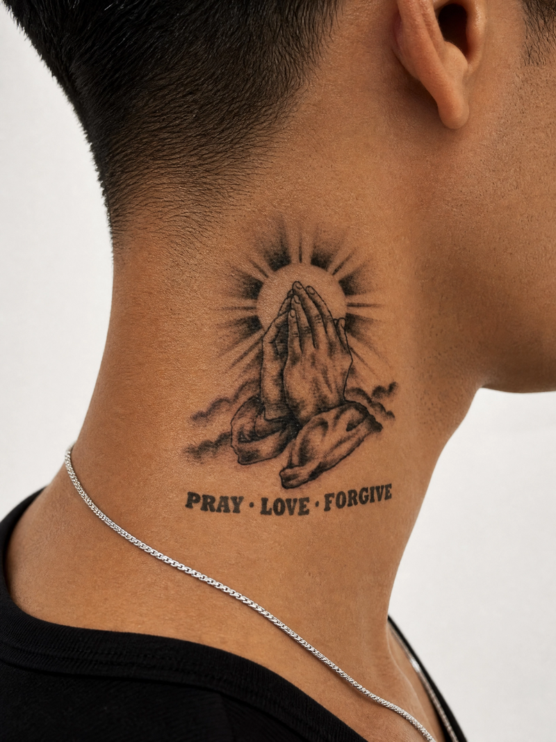 Temporary Tattoos, Sketch tattoo, Holy Mary, Pray & Love, Waterproof, Botanical, Hand Tattoos, Magic Tattoos, Lasts 1-2 Weeks